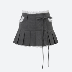 Lace Trim Pleated Mini Skirt