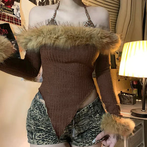 Off Shoulder Faux Fur Top