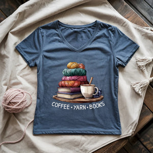 Coffee Yarn Books Lady V-neck