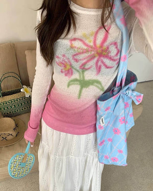 Indie Flower Gradient Knit Top