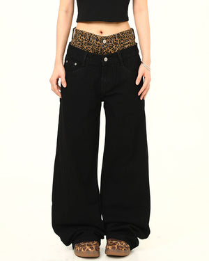 Inner Leopard Layered Jeans