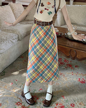 Preppy Colorful Plaid Maxi Skirt