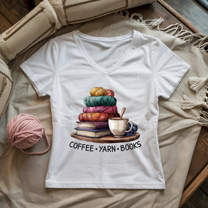 Coffee Yarn Books Lady V-neck