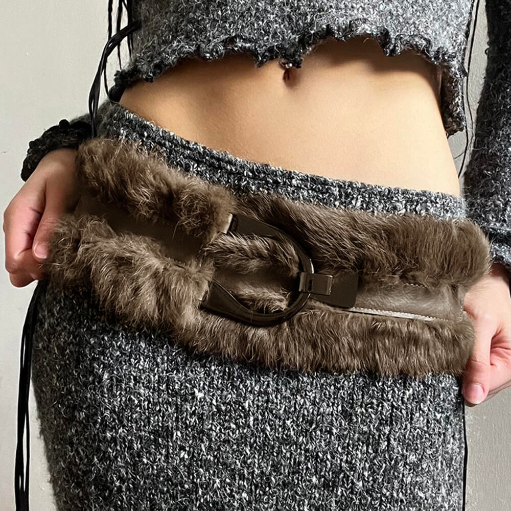 2000s Faux Fur Leather Belt