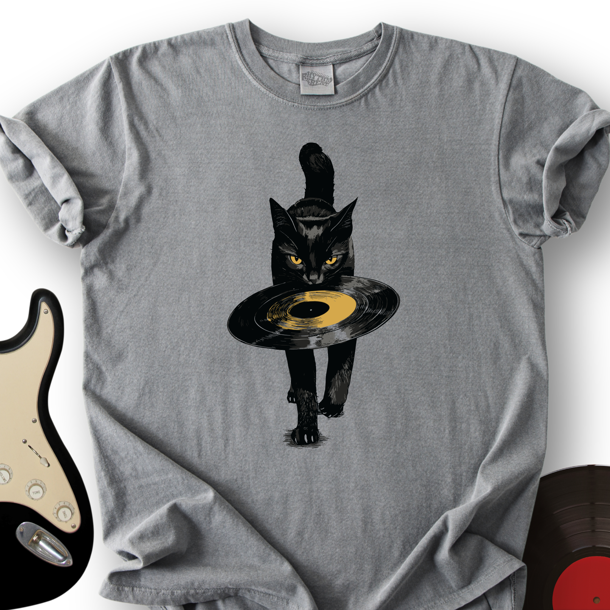 Black Cat Vinyl T-Shirt