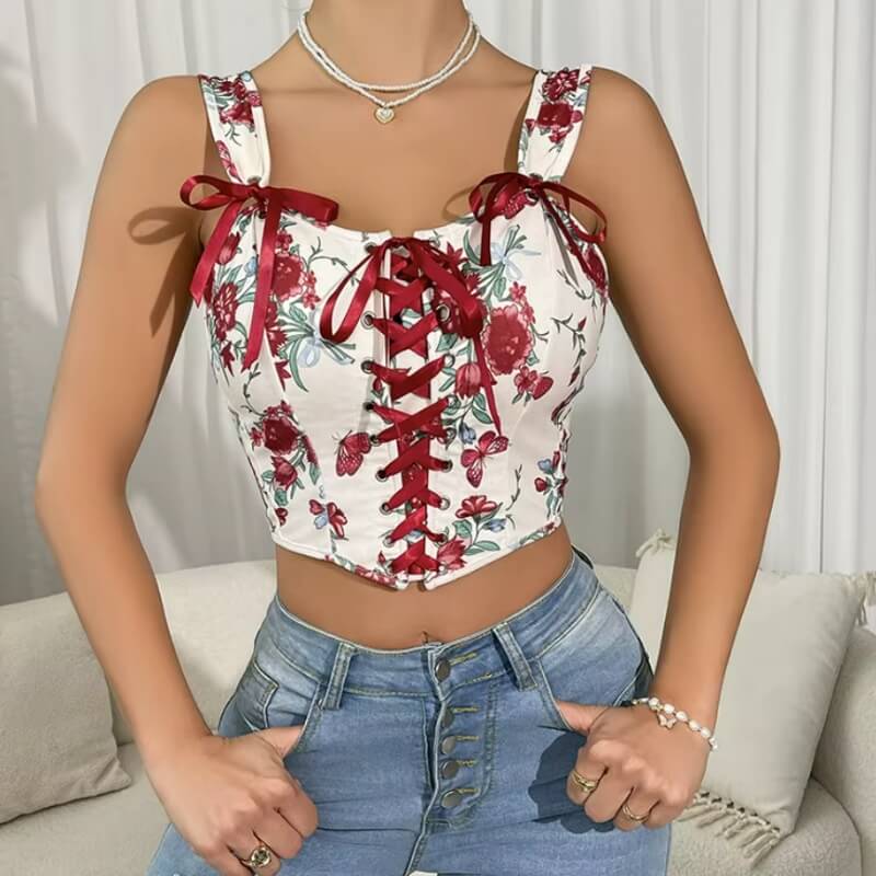 Lace-Up Corset Crop Top