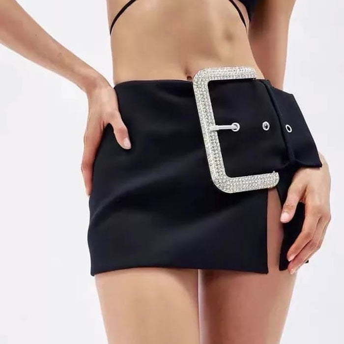 Rhinestone Buckle Mini Skirt