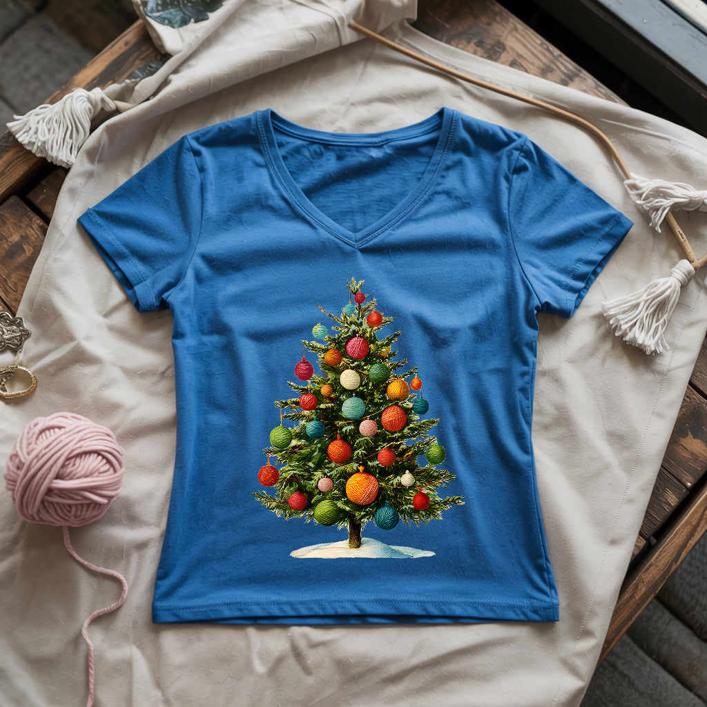 Yarn Christmas Tree Lady V-neck