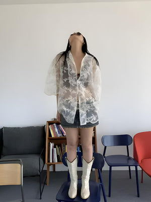 Sheer Floral Lace Shirt