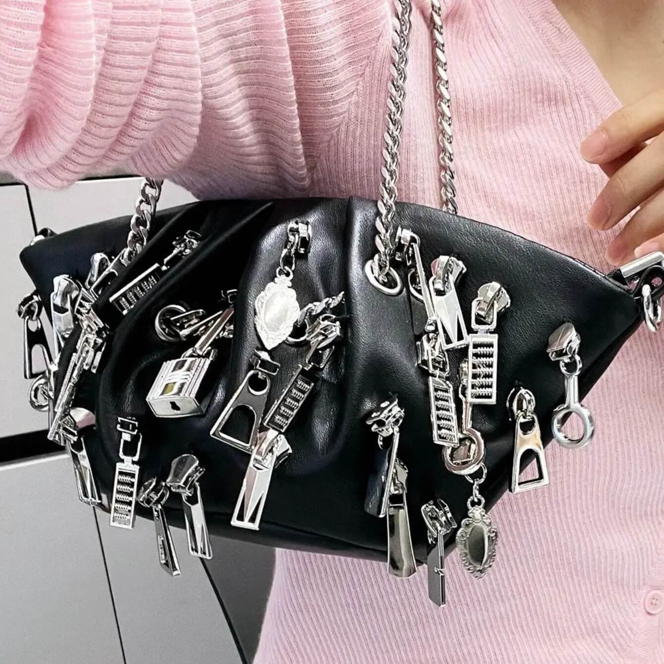 Weirdcore Zipper Charm Shoulder Bag