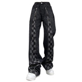 Zip Up Checker Jeans