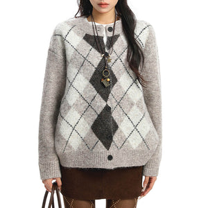 Library Crush Argyle Button Up Cardigan