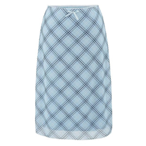 Baby Blue Plaid Midi Skirt