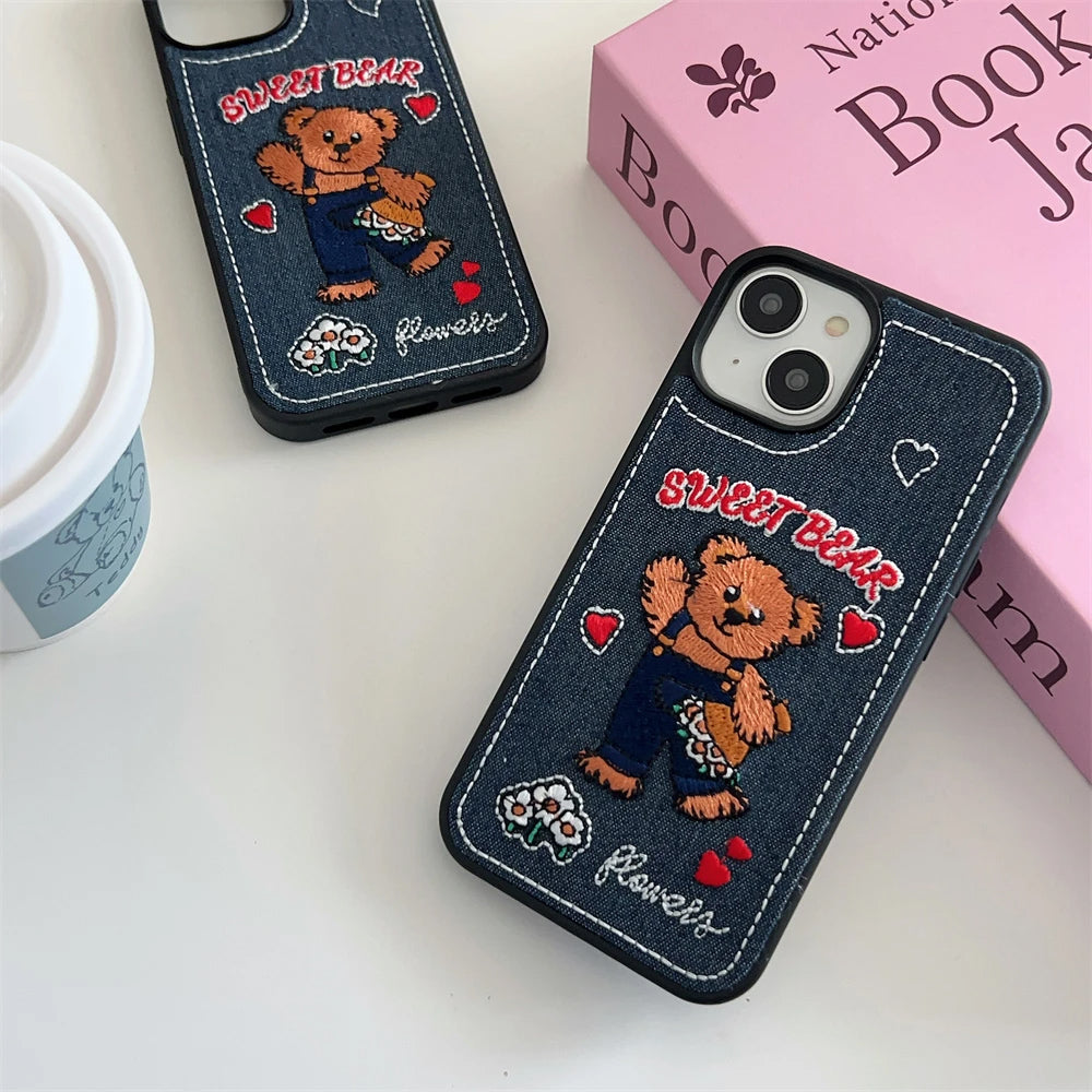 Sweet Bear Embroidery iPhone Case