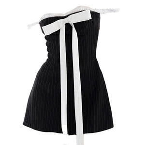 Bow Lace Striped Mini Dress