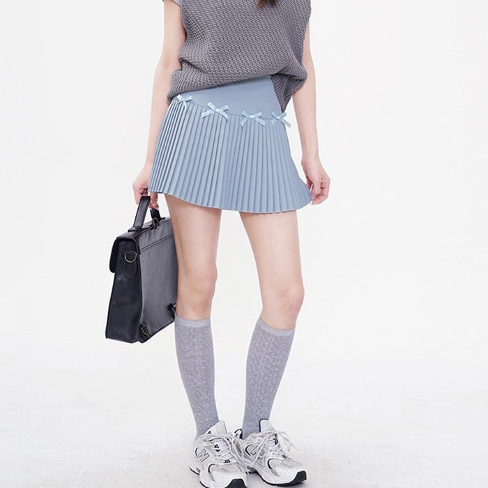 Playful Bows Pleated Mini Skirt