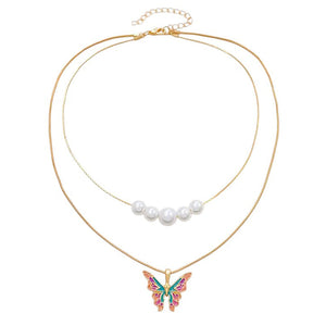 Butterfly Pearl Layered Necklace