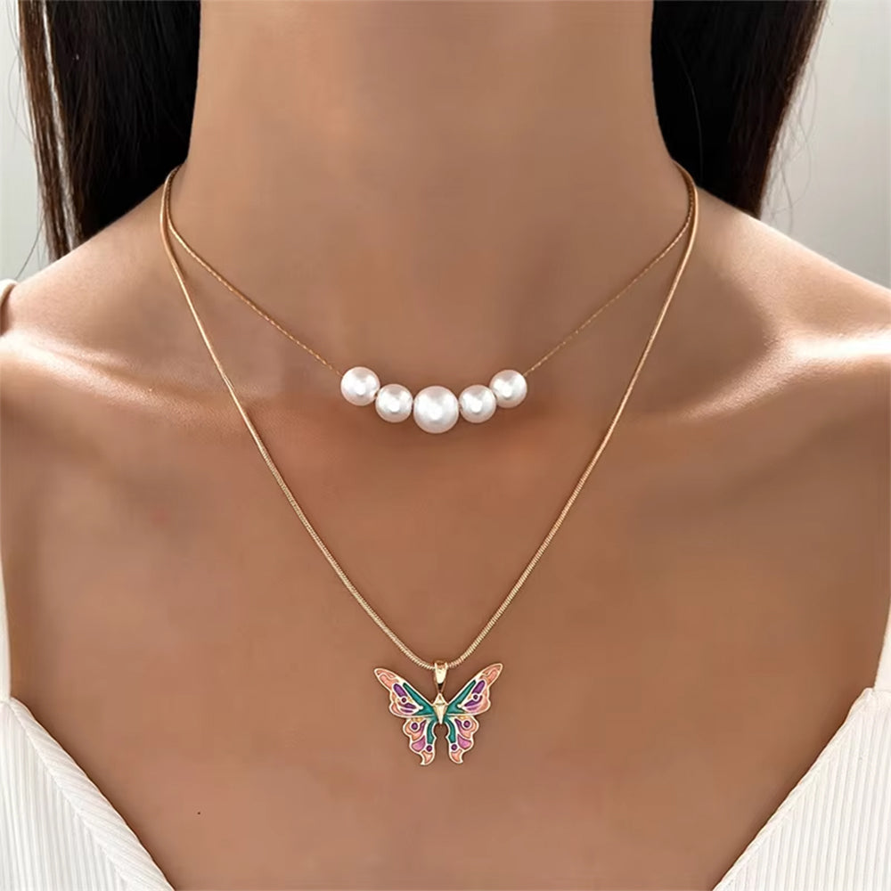 Butterfly Pearl Layered Necklace