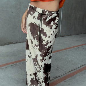 Cow Print Satin Maxi Skirt