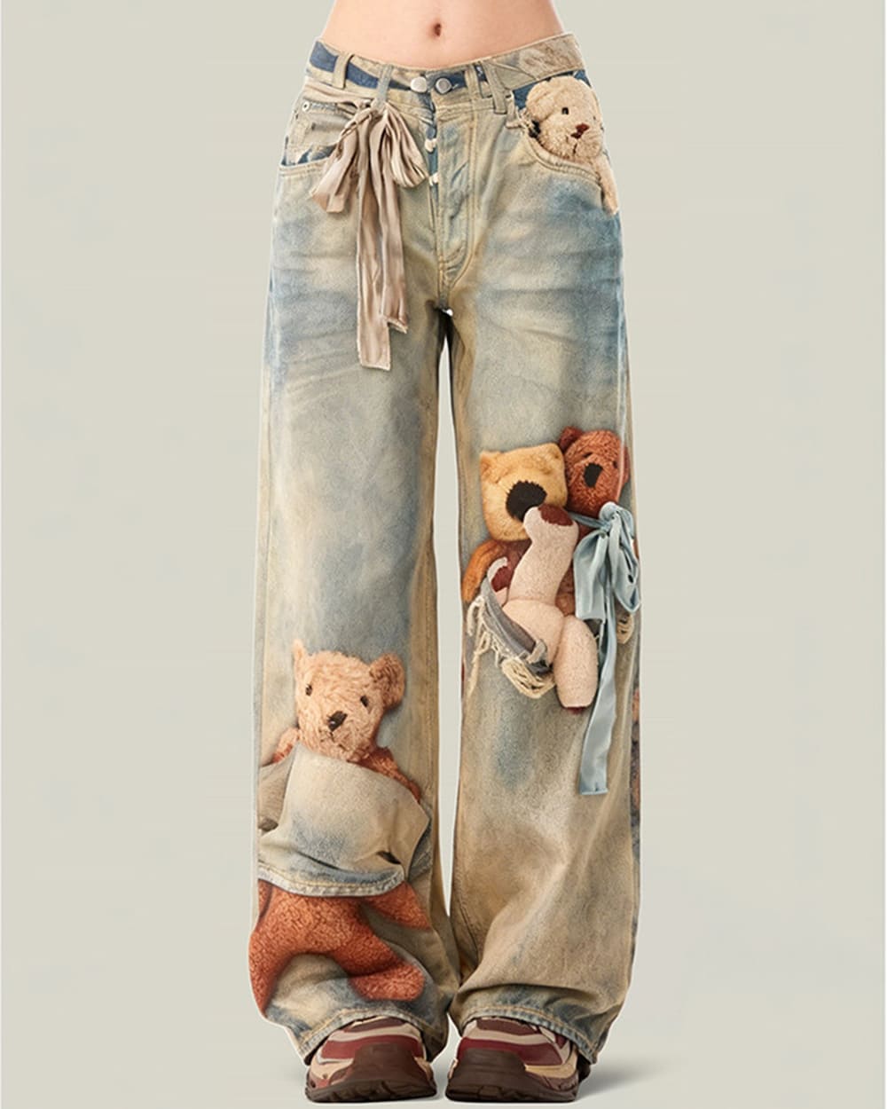Cute Bears Print Baggy Jeans
