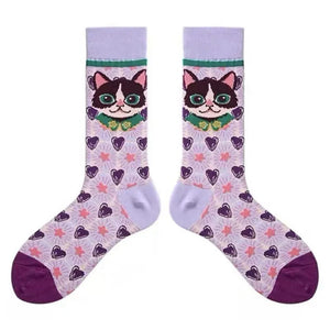 Preppy Cat Print Socks