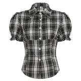 Dark Academia Puff Sleeve Plaid Shirt
