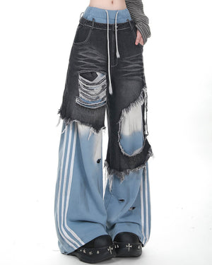 Distressed Double Effect Layered Jeans