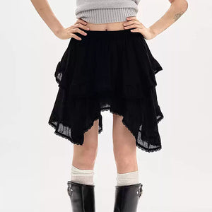 Fairycore Asymmetric Lace Ruffle Skirt