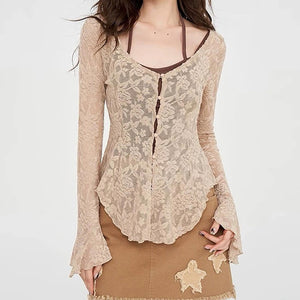 Fairycore Lace Flare Sleeve Top