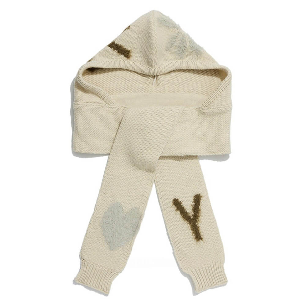 Fuzzy Heart Knit Hooded Scarf