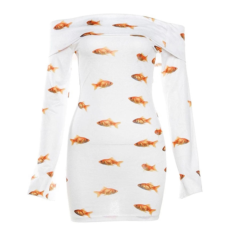 Goldfish Off Shoulder Mini Dress