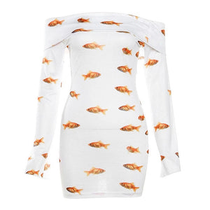 Goldfish Off Shoulder Mini Dress