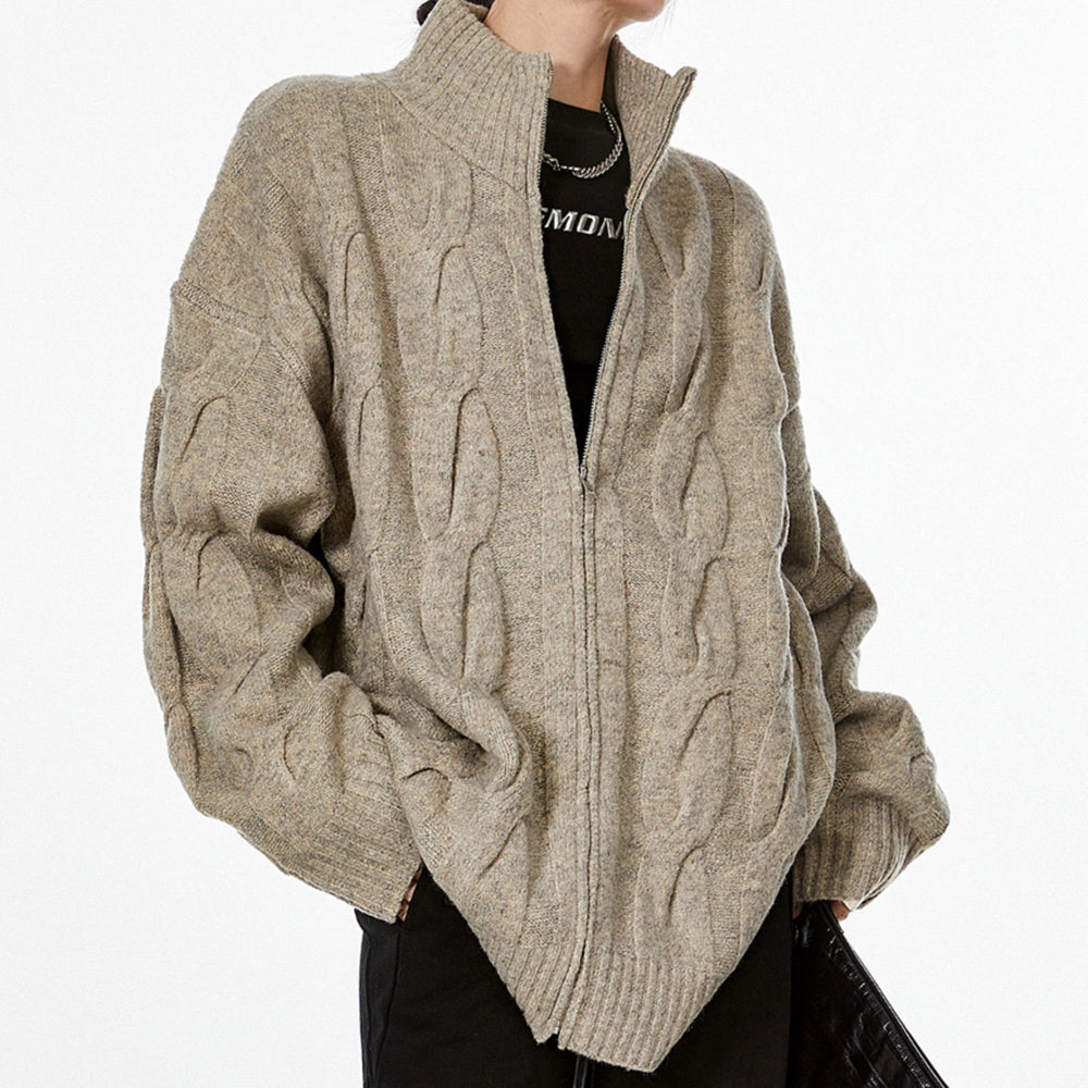 Grandpa Style Cable Knit Zip Jumper