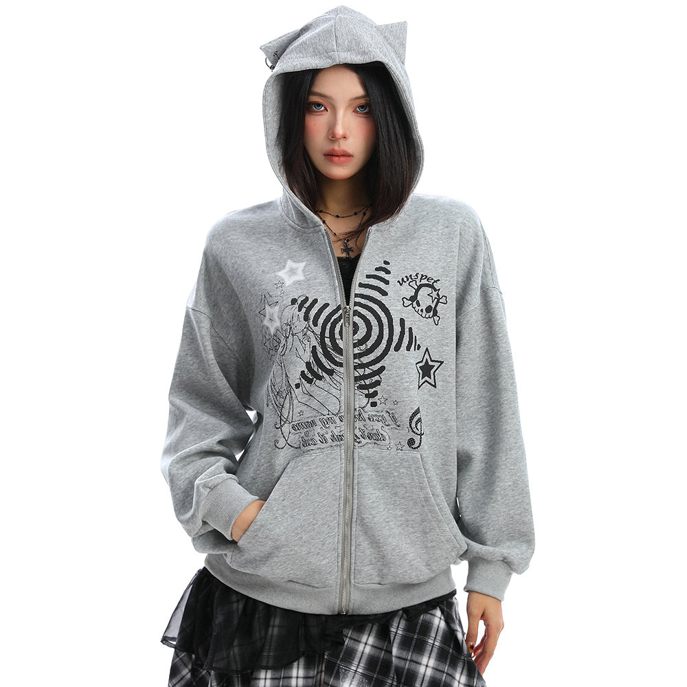 Grunge Cut-Out Shoulder Sweatshirt