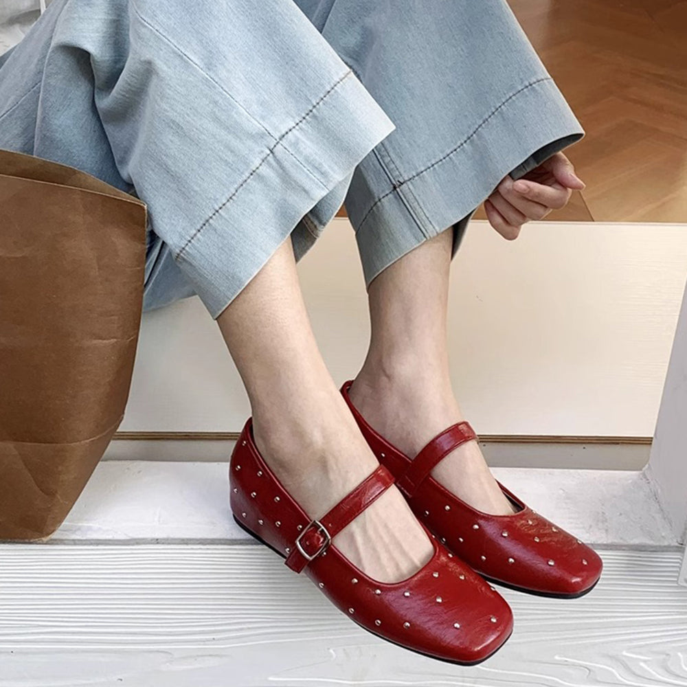Grunge Sleaze Studded Mary Jane Flats