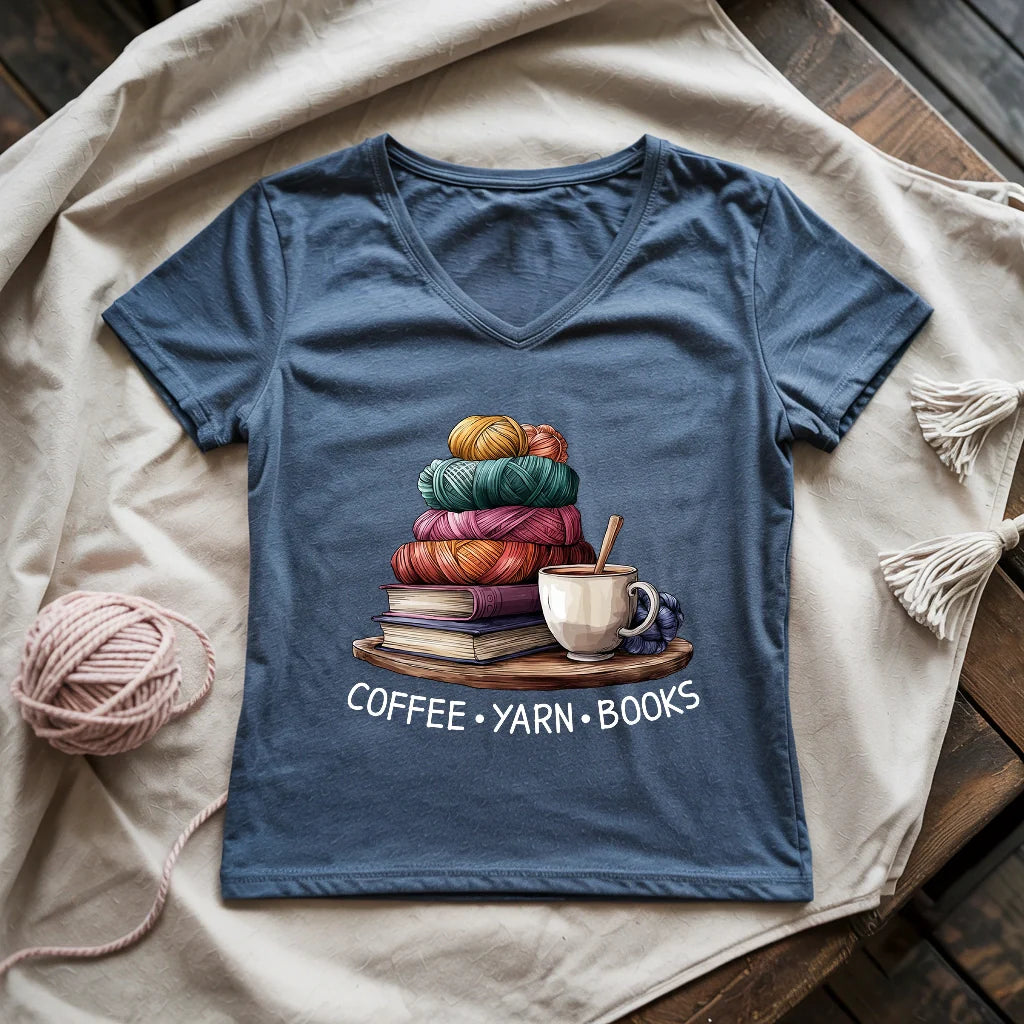 Coffee Yarn Books Lady V-neck