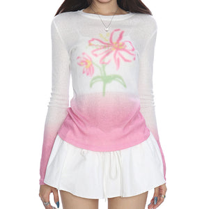 Indie Flower Gradient Knit Top
