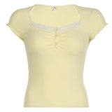 Lemon Sorbet Ribbed Lace Top