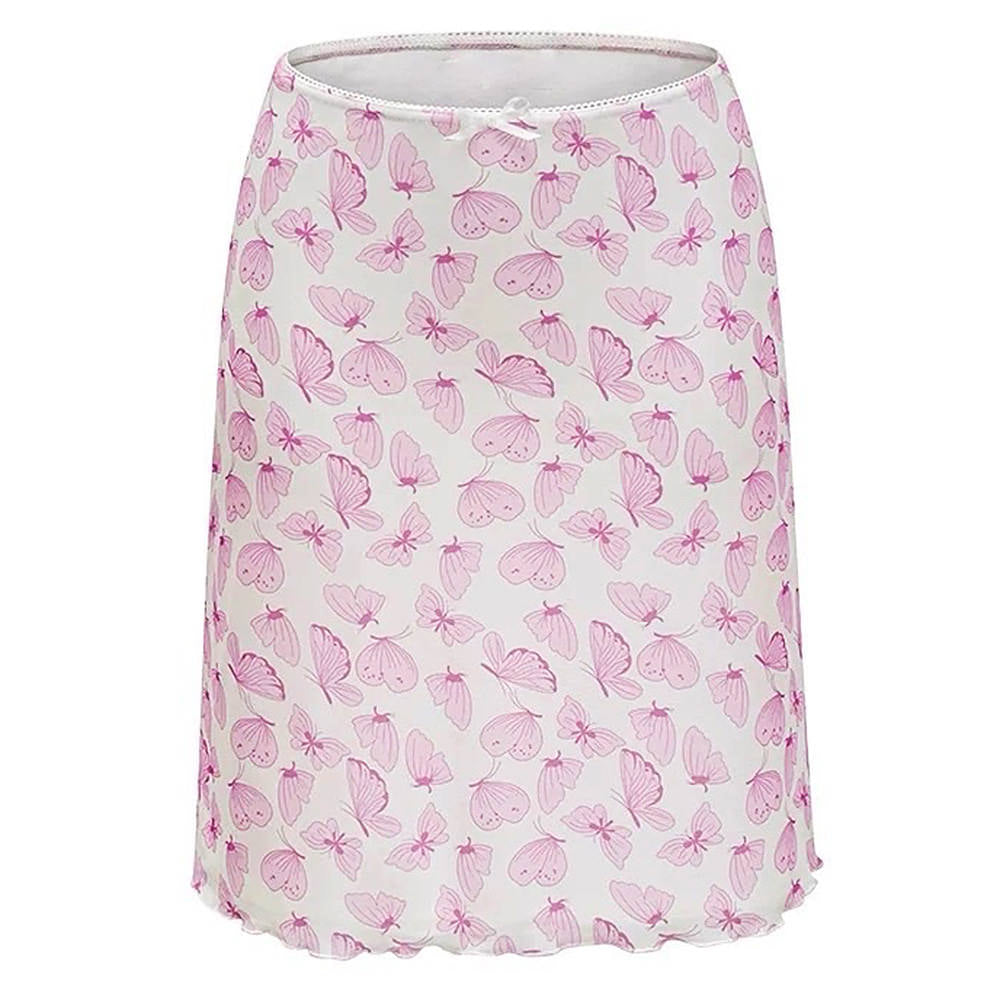 Pink Sheer Butterfly Print Skirt