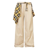 Plaid Shirt-Tied Baggy Trousers