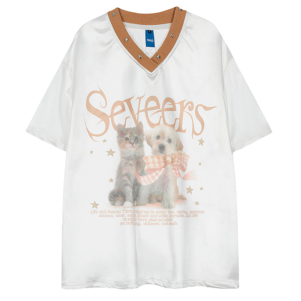 Puppy & Kitten Print Satin Jersey
