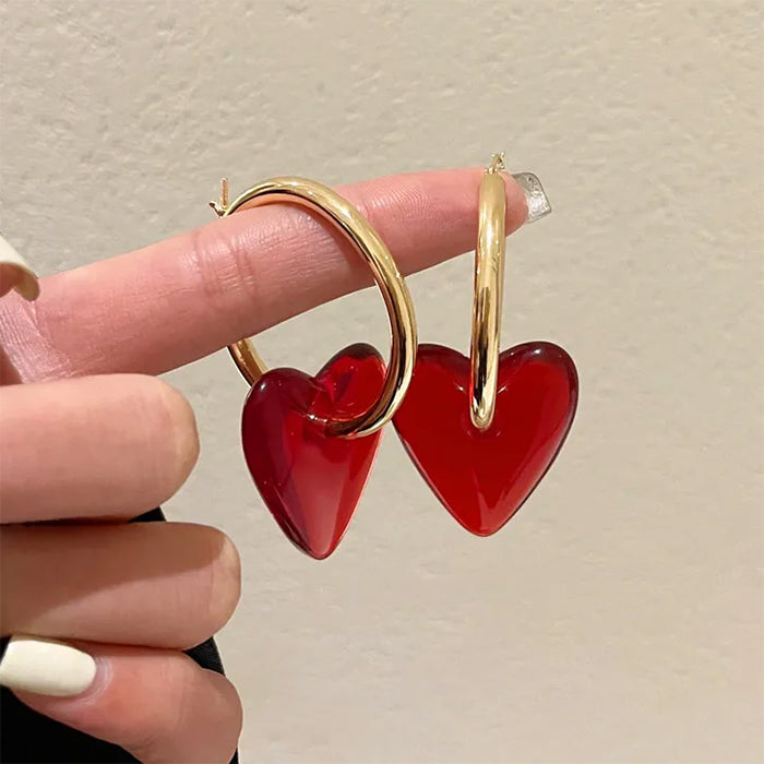Red Heart-Shaped Drop Earrings