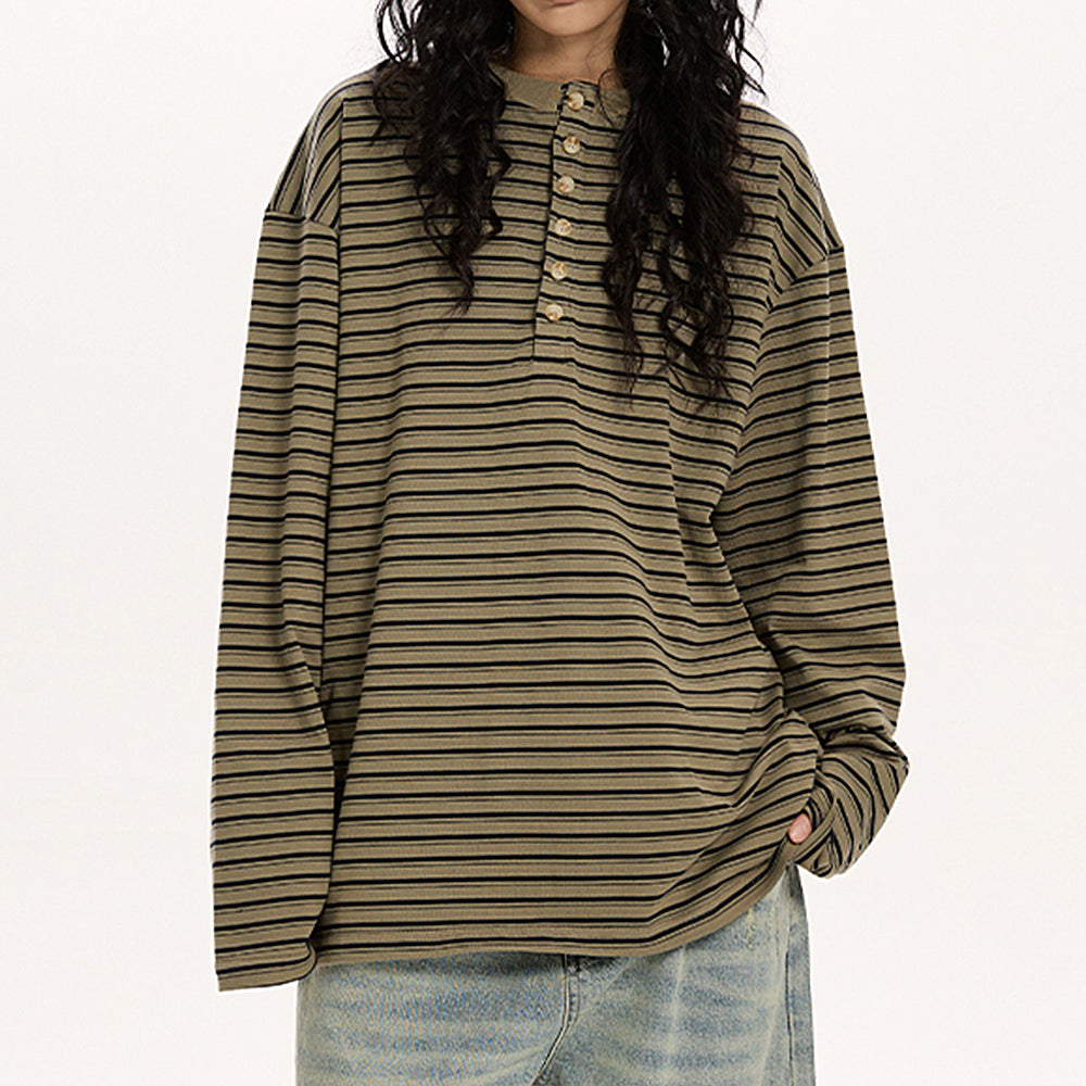 Relaxed Striped Button Up Long Sleeve Top