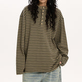 Relaxed Striped Button Up Long Sleeve Top