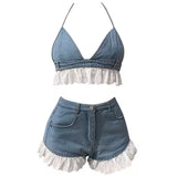 Sweet Ruffle Top & Denim Shorts Co-Ord