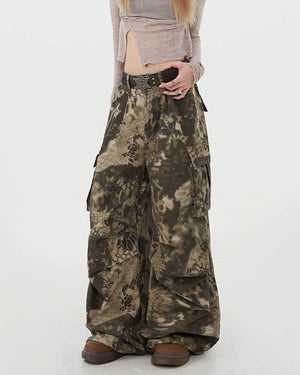 Snake Print Wide Leg Cargo Pants