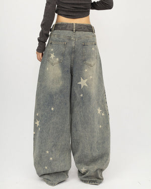 Loose Fit Star Pattern Baggy Jeans