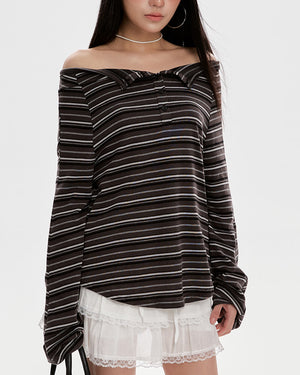 Y2K Off-Shoulder Henley Longsleeve