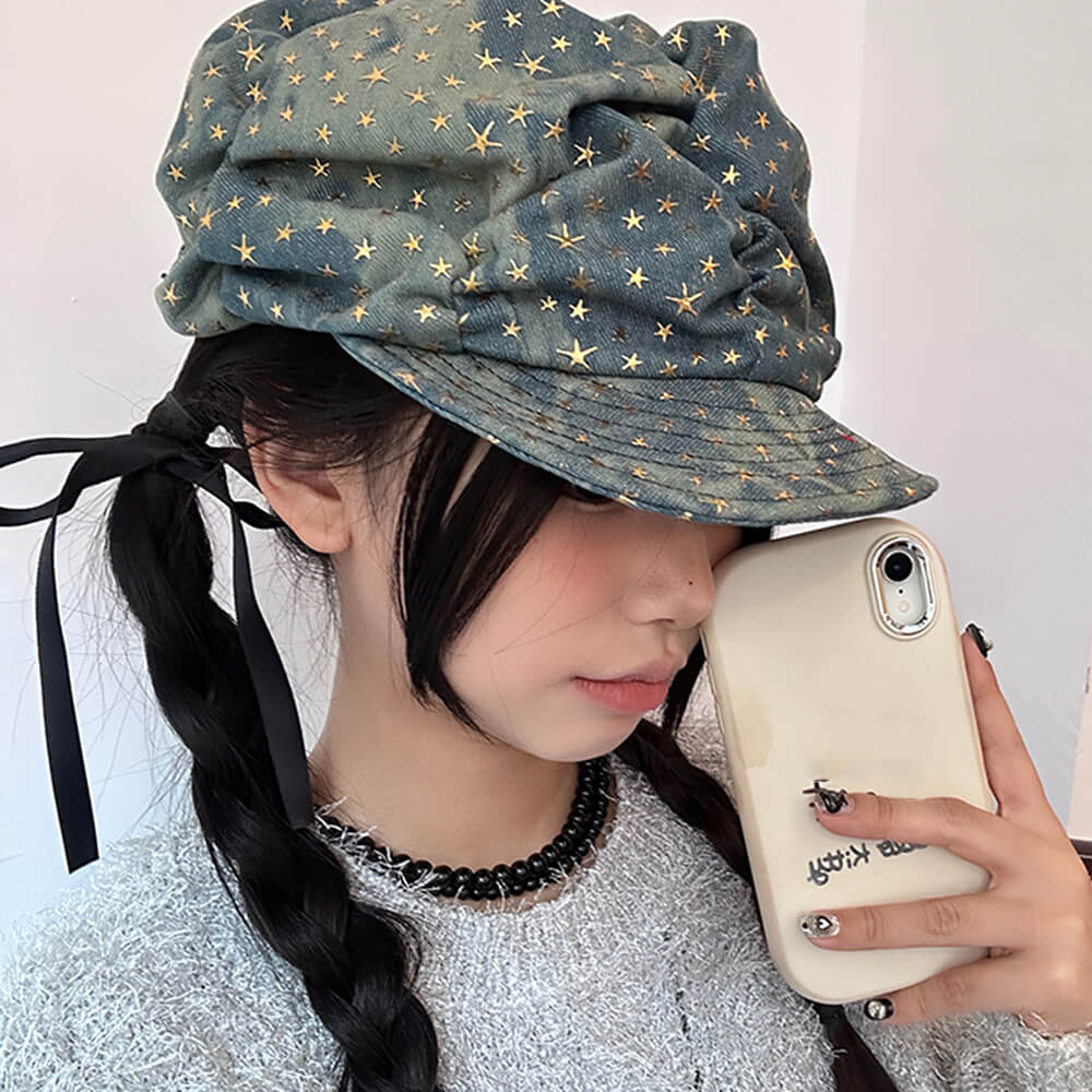 Y2K Stars Denim Baker Boy Cap