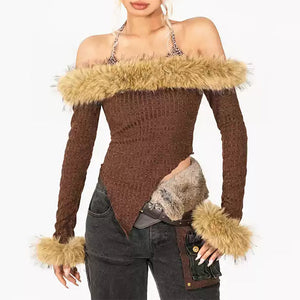 Y2K Fuzzy Off-Shoulder Top